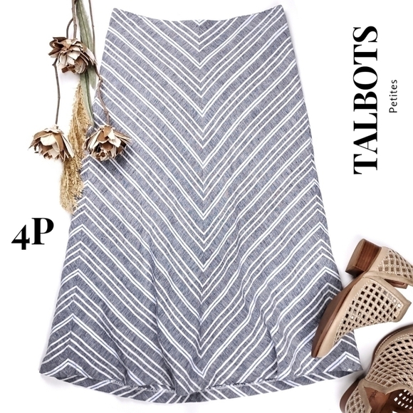 Talbots Petites Linen Grey White Blue Striped Petite Skirt Sz 4 - Picture 1 of 14
